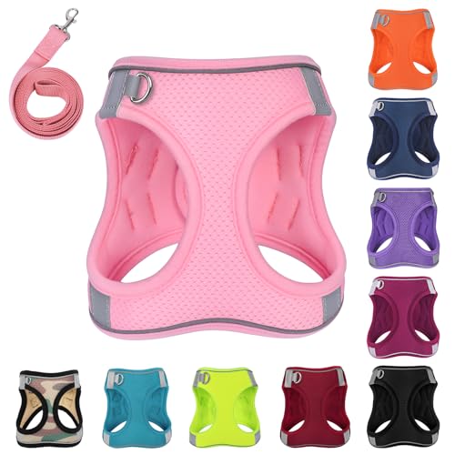 PWOD Dog Harness with Leash Set, No-Pull Step-in Reflective Pet Harness with 1 Leash Clips, Adjustable Soft Padded Easy Wa...