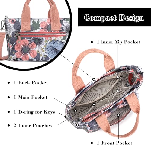 AOCINA Small Tote Bag With Zipper Mini Nylon Crossbody Bags for Women Work Everyday Multi Pocket Lightweight Satchel Purse