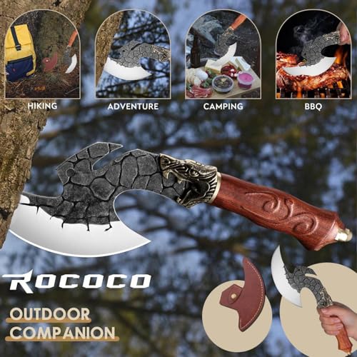 ROCOCO Viking Cleaver Knife Birthday - Butcher Meat Cutting Boning Knife Hand Forged Chinese Kitchen Axe with Sheath Home ...