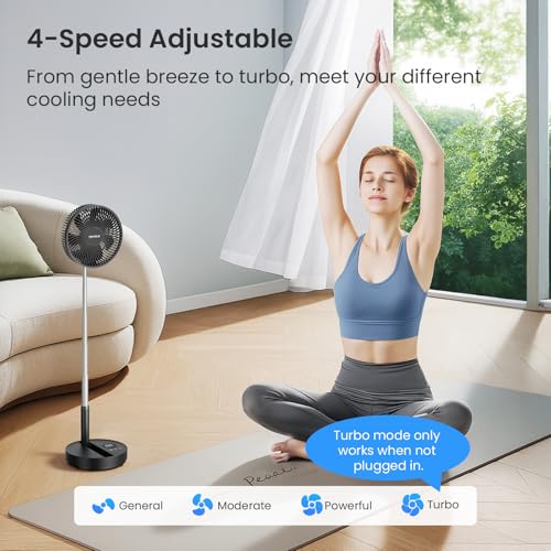 TriPole Portable Standing Fan, 8000mAh Rechargeable Oscillating Fan with Remote, 8.1'' Quiet Pedestal Floor Fan with LED D...