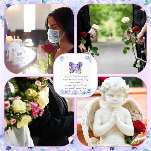 Liliaafar Butterfly Pins Brooches Bulk Memorial Funeral Favors for Guests Celebration of Life Favors with Bags Cards for Gift