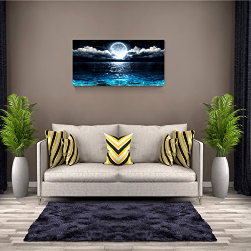 Wall Art Moon Sea Ocean Landscape Picture Canvas Wall Art Print Paintings Modern Artwork for Living Room Wall Decor and Ho...