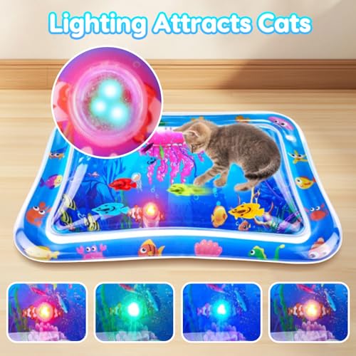 kowgical Cat Water Mat, Interactive Toys 25x17 inch Multi-Color Lighted Cat Dog Water Sensor Playmat with Fish, Pet Mat Fl...
