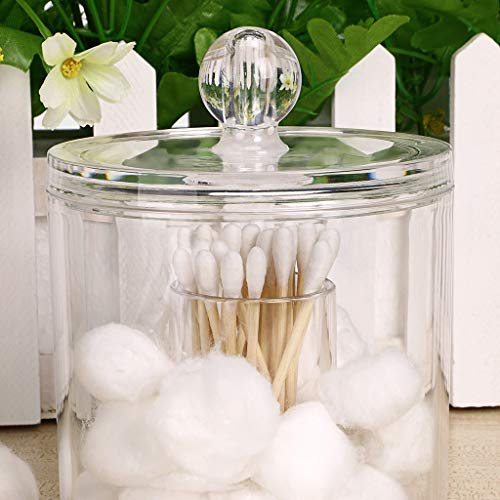 Hipiwe Cotton Ball and Swab Organizer with Lid Apothecary Acrylic Jar Makeup Qtip Organizer Bathroom Storage Canister Jar ...