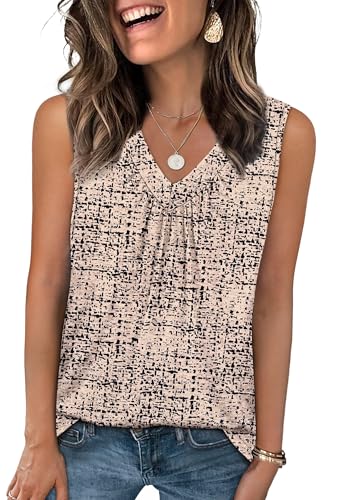 OFEEFAN Tank Top for Women Loose Fit Sleeveless Shirts V Neck Summer Clothes Ruched Women's Tees and Tanks Curved Hem