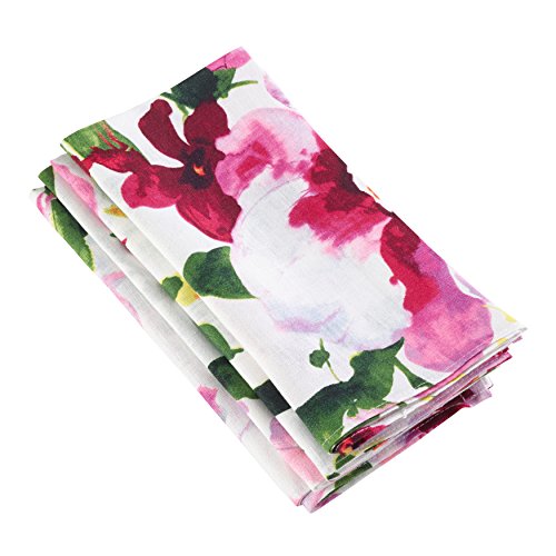 SARO LIFESTYLE Watercolor Floral Design Linen Napkins (Set of 4)