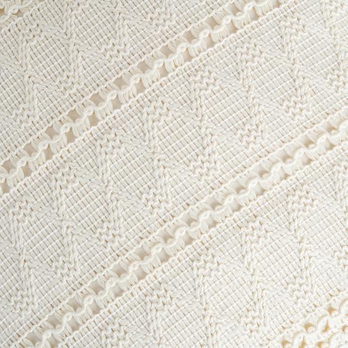 Fancy Homi Set of 1 Boho Cream Lumbar Decorative Throw Pillow Cover 12x20 Inch for Couch Bed Sofa Chair, Modern Organic Fa...