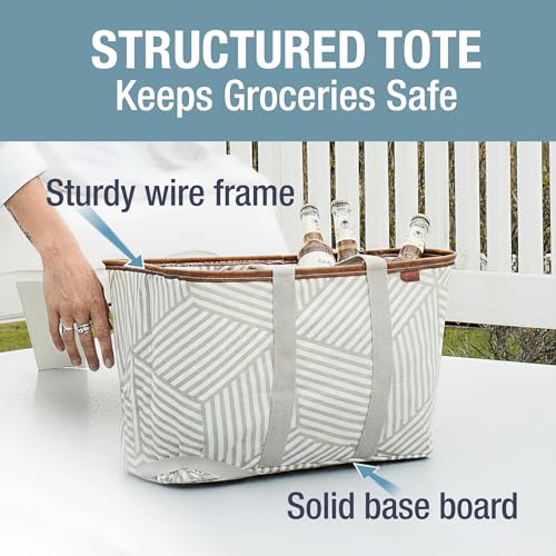 CleverMade Collapsible LUXE Tote - Reusable Grocery Shopping Storage Bag Organizer w/Handles Reinforced Bottom