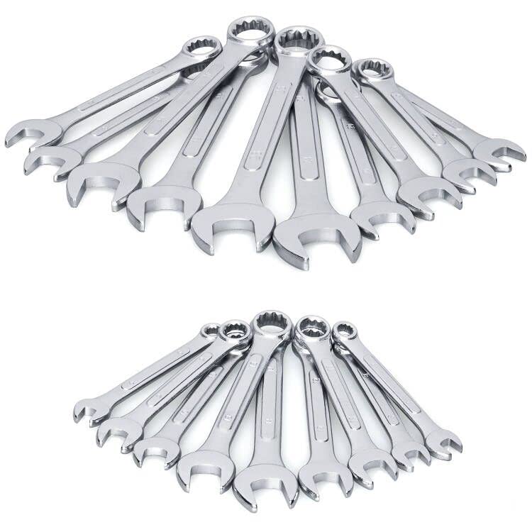 19-Piece Complete Metric Combination Wrench Set in Roll-up Pouch, No Skipped Metric Sizes 6mm - 24mm | Best Value Wrench S...