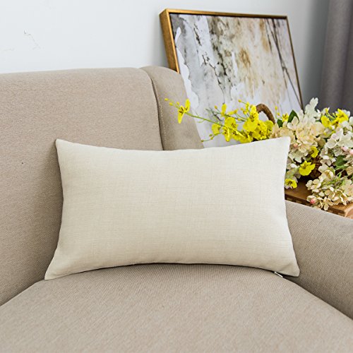 Jeanerlor Lined Linen White Throw Pillow Cover 12x20 inch Cushion Case from Home Decor for Baby/Children, (30 x 50 cm), Li...