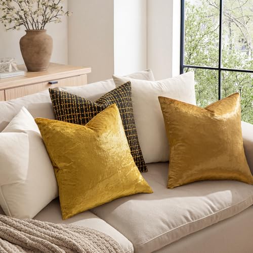 MIULEE Velvet Throw Pillow Covers 18x18 Inch, Pack of 2 - Golden, Super Soft Decorative Square Cushion Cases Modern Luxury...