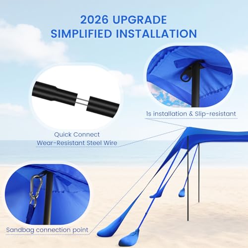 besuhot Beach Tent Sun Shelter 10x10FT Beach Shade Canopy with 8 Sandbags, UPF 50+ Protection Beach Shade Canopy, Outdoor ...