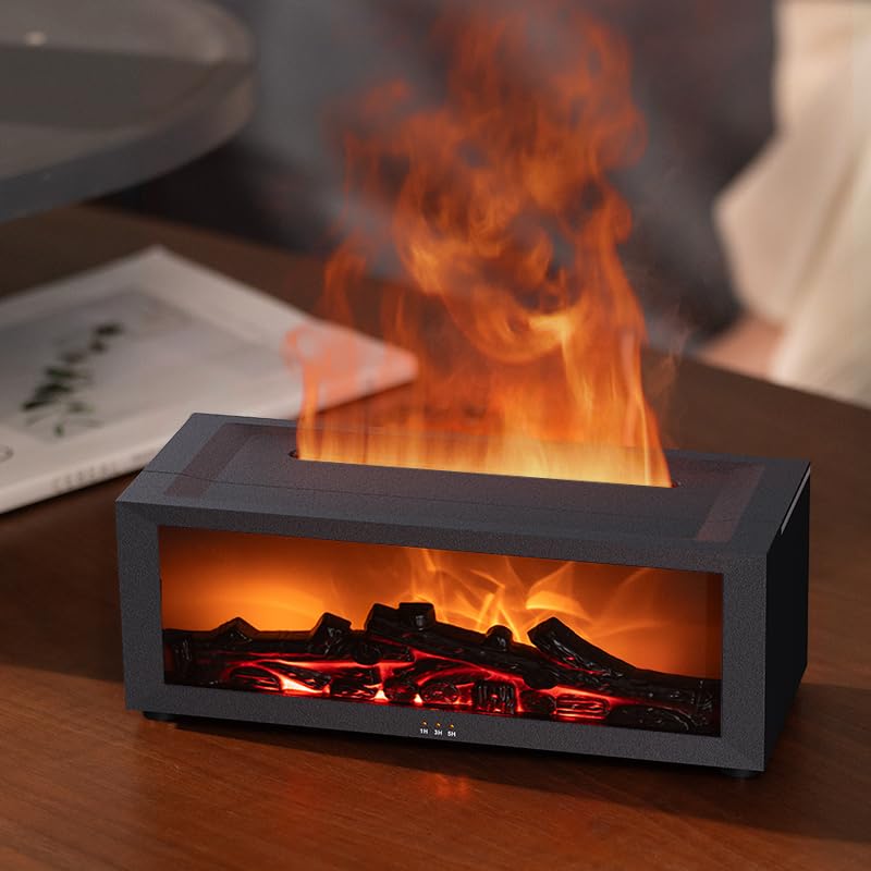Essential Oil Diffuser, Fireplace Flame Oil Diffuser - Aromatherapy Aroma Humidifier, Upgrade 7 Colors Noiseless Remote Co...