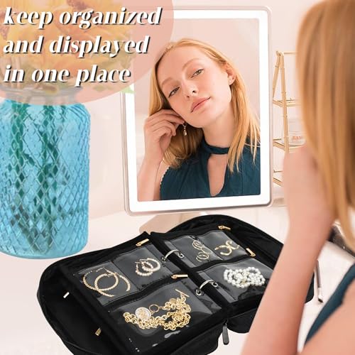 LingLingo Travel Jewelry Organizer Case,Jewelry Bags Jewelry Storage Book Binder with Clear Zipper Velvet Pouch for Travel...