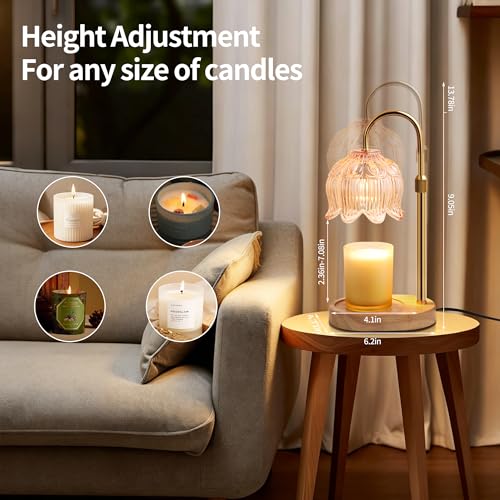 Flower Candle Warmer Lamp for Jar Candles with Timer & Dimmer, Adjustable Height Fits Large Jars up to 7.08" Tall, Flamele...