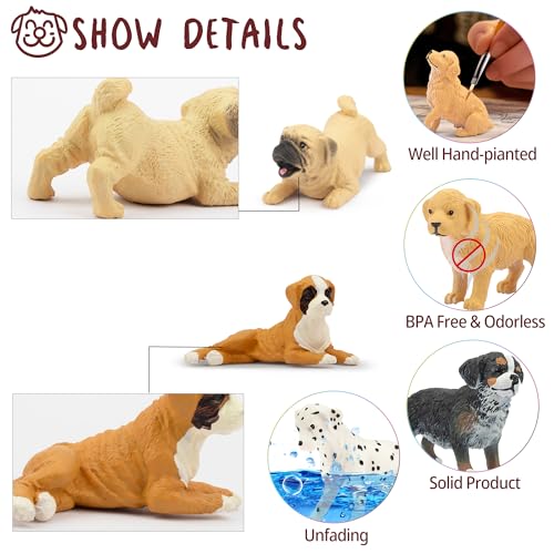 Toymany 12PCS Mini Dog Figurines Playset, Realistic Detailed Plastic Puppy Figures, Hand Painted Emulational Tiny Dogs Ani...