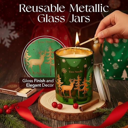 Majestic Zen Christmas Candles Gift Set for Home Decor - Scented Candles with Cedarwood, Sugar Vanilla & Tree Needle - Chr...
