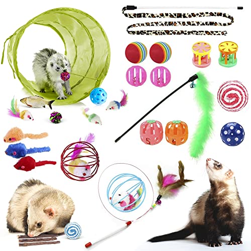SunGrow Cat Tunnel and Assorted Activity Variety Pack, Interactive Kitten Accessories, for Indoors, Teaser Wand, Crinkle B...