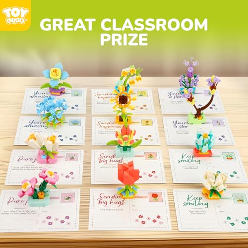 TOY Life 36 Pack Party Favors for Kids, Tiny Plants Mini Flowers Building Blocks Set for Classroom Prize, Flowers Botanica...