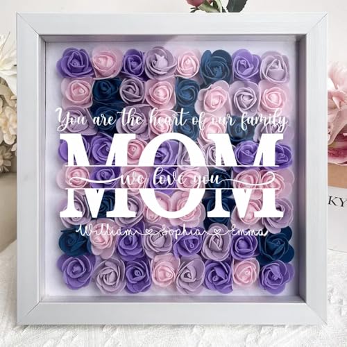 You are The Heart of Our Family , Family Personalized Custom Flower Shadow Box, for Mom, Grandma