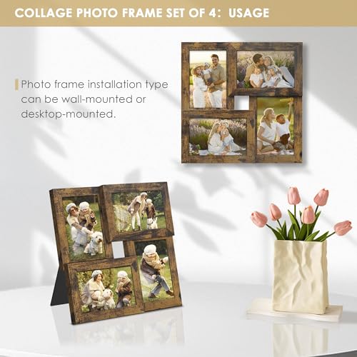 DUENPY 4x6 Collage Picture Frame Tempered Glass Front, Displays Four 4x6 Photo, Family Photo Collage Frame, Wall Decor Wal...