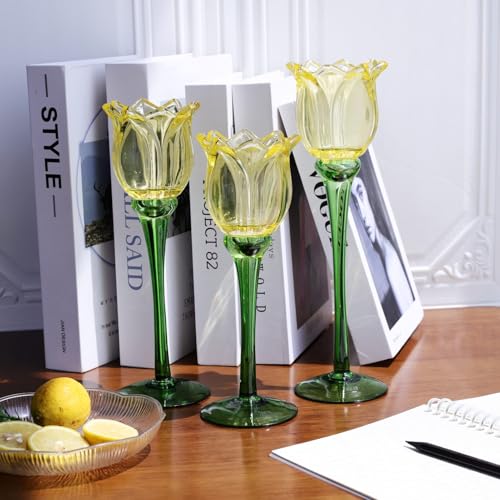 VOHO Yellow Tulips Candle Holders for Modern Home Decor, Bright Yellow Tealight Candle Holder Birthday Gifts for Women Fri...