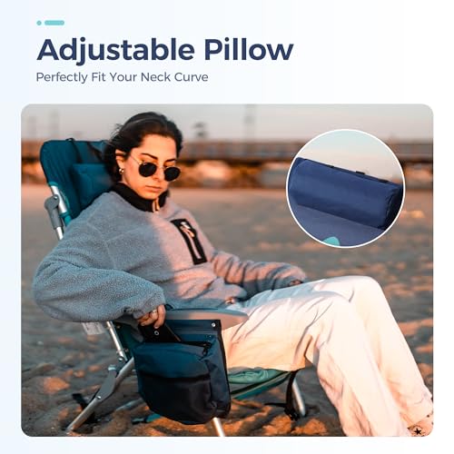 LET'S CAMP Backpack Beach Chair Set of 2, 4-Position Classic Lay Flat, Pillow and Padded Shoulder Straps, Storage Pouch an...
