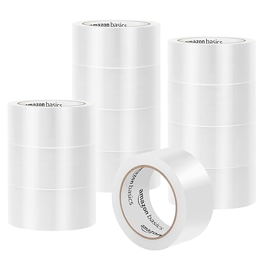 Amazon Basics Strong Plastic Adhesive Packing Tape for Shipping, Sealing Boxes, Moving and Storage, Clear, Low Odor, 1.88 ...