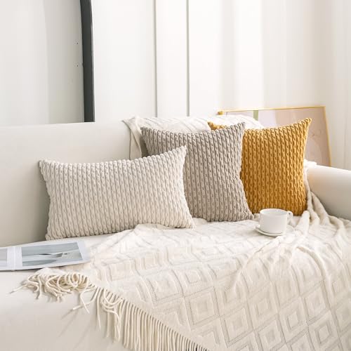 Cozoomy Set of 4 Neutral Decorative Throw Pillow Covers 18x18 Inch Corduroy Pillow Covers for Bed Couch Sofa Living Room S...