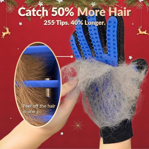 Upgrade Efficient Pet Hair Remover Gloves - Gentle Shedding Brushes for Dogs, Cats & Horses with Long and Short Hair - 1 P...