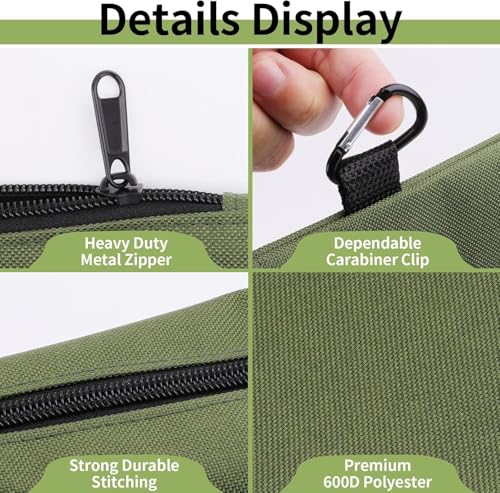 3 Pack Premium Tool Pouches Zipper Bag, Small Tools Bags with Carabiner, Heavy Duty Flat Bottom Utility Multipurpose Stora...