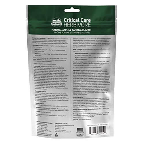Oxbow Critical Care Herbivore, Emergency Rabbit & Guinea Pig Food, Natural Apple Banana Flavor, Critical Care Herbivore, A...
