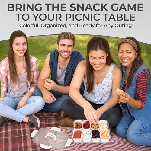 KEYVOZ Snackle Box Container with Lid Travel Charcuterie Box with Handle Organizer for Candy, Fruit, Nuts, Veggies, Snack...