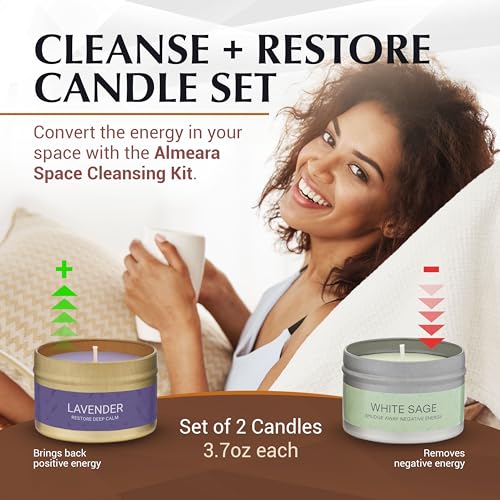 Almeara 2 In 1 Long lasting Sage and Lavender candle set | 2x3.7oz| 100% Soy Wax,Paraffin-Free |40hr Burn Time |Perfect fo...