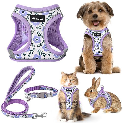 GAMUDA Small Dog Harness Collar and Leash Set, Step in No Chock No Pull Soft Mesh Adjustable Dog Vest Harnesses Plaid Refl...