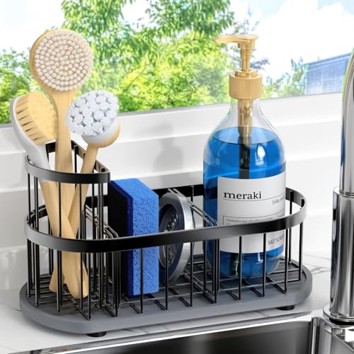 HOKEMOM Sponge Holder for Kitchen Sink with High Brush Holder, [Stay-Dry Anywhere & No Drainage Needed] Rustproof Stainles...