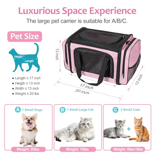 Large Cat Carrier, Pet Carrier, Dog Carrier for Small Dogs, Cat Carrier Soft, Collapsible Large Pet Carrier for Traveling ...
