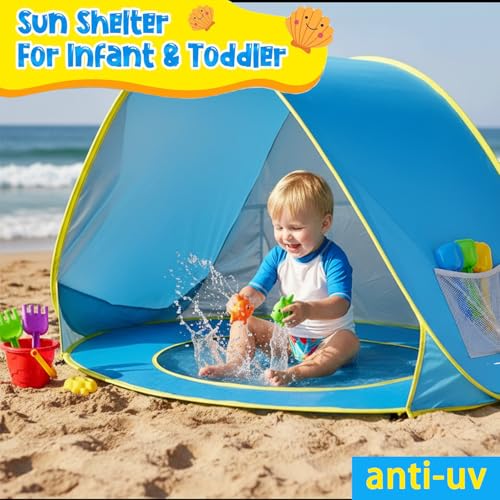 Baby Beach Tent with Pool, Pop Up Beach Tent Sun Shade for Infant Toddlers, Portable UV Protection Shade with Carry Bag fo...