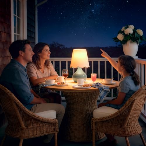 Lampworks 14''H Cordless LED Ambient Table Lamp, Rechargeable Ceramic Bedside Lamp with 3-Level Dimmable Soft Lighting, Li...