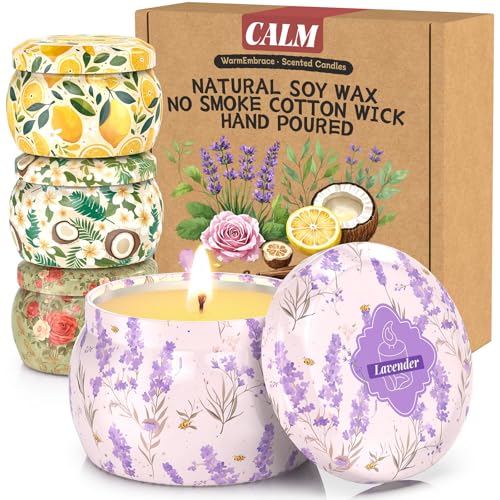 WarmEmbrace Scented Candles for Women, 4 Pack Soy Candle Set, 4.4OZ Candles for Home Scented, Candle Gift Set for Women, L...