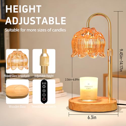Flower Candle Warmer Lamp for Jar Candles with Timer & Dimmer, Adjustable Height Fits Large Jars up to 7.08" Tall, Flamele...
