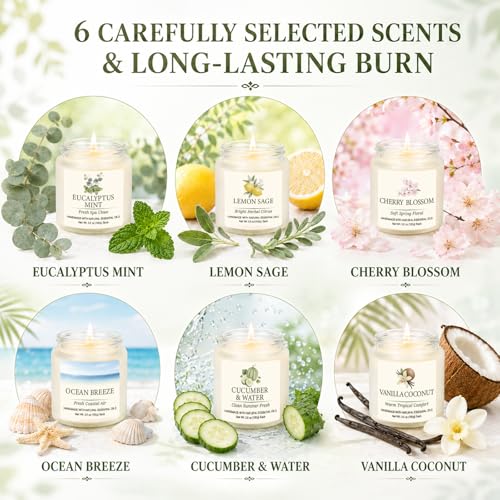 Spring Summer Scented Candles Set, Soy Candles for Home, 6 Pack Candle Gift Set - Gifts for Women Mother's Day, Aromathera...