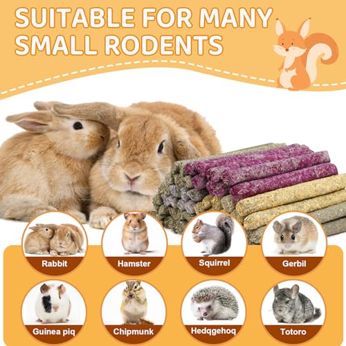 52Pcs Rabbit Chew Sticks, Guinea Pig Toys, Natural Timothy Grass Molar Teeth Stick, Mixing Flowers, Roses, Calendula and F...