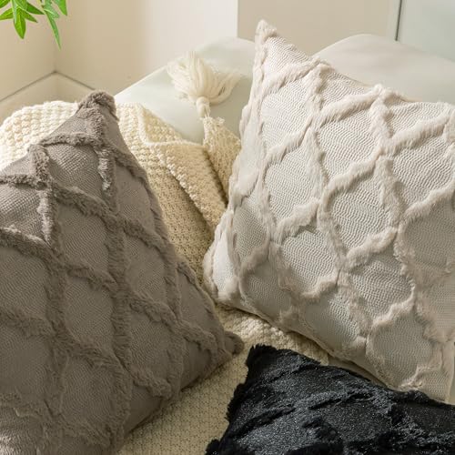 Cozoomy Set of 2 Soft Moroccan Throw Pillow Covers 18x18 Inch Plush Boho Decorative Pillow Cover Accent Cushion Case for C...