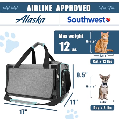 GAPZER Cat Carrier Alaska Airline TSA Approved 17x11x9.5 Soft-Sided Small Pet Air Travel Carry Bag, Southwest Airplane Kit...