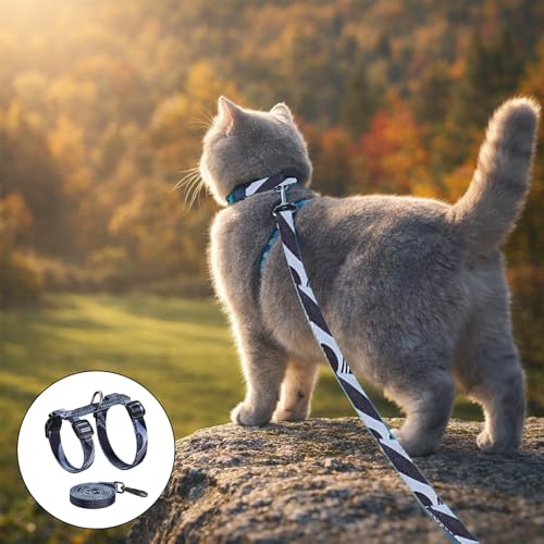 Cat Harness and Leash Set, 3-in-1 Escape Proof Adjustable, Comfortable Walking Travel Kitten Harness for Small Medium Larg...