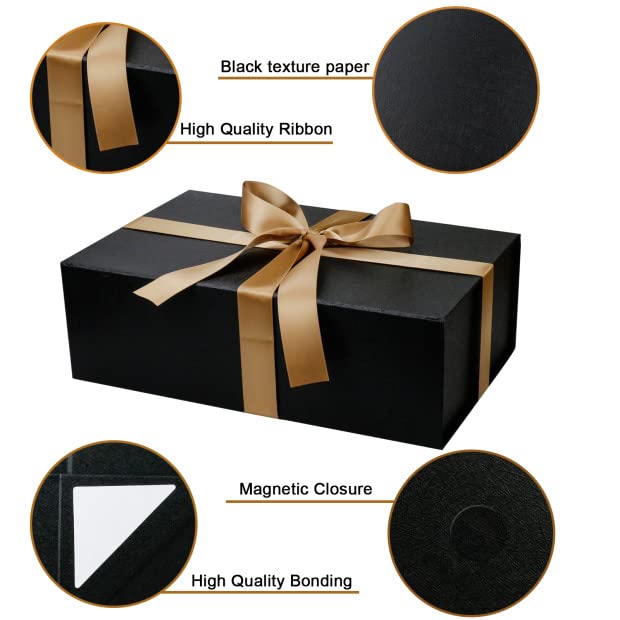 YINUOYOUJIA Large Black Gift Boxes with Lid,14"x9"x4.5" Magnetic Gift Box with Ribbon,Cards and Envelopes for Presents,Gre...