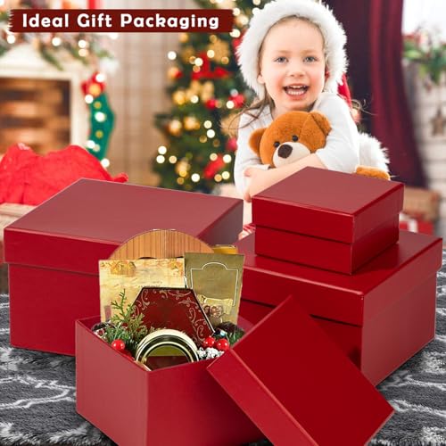 Oairse Gift Boxes for Presents Red Gift Boxes with Lids Nested Box with Lid 4 Packs Small Box Set for Bridesmaid, Proposa...