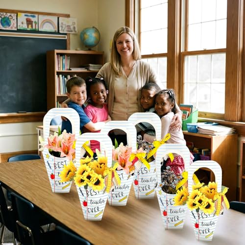 Gersoniel 24 Set Teachers' Day Gift Flower Bags Notebook Shaped Teacher Appreciation Gift Flower Bouquet Holder with Cards...