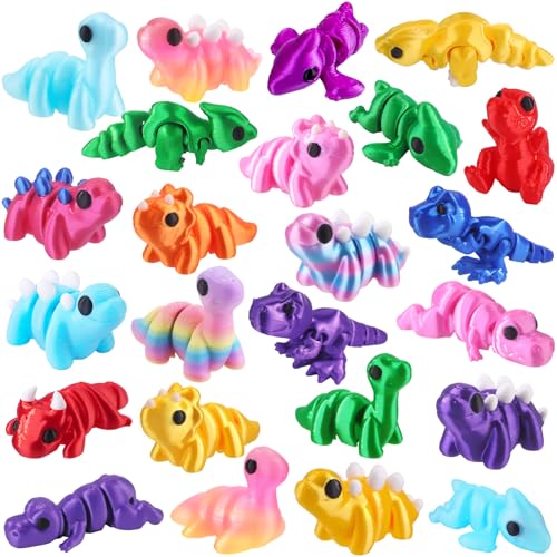 JOICEE 24 Pcs 3D Printed Dinosaur Animals Set, Mini Animals 3D Figurines Toys Set Cute Articulated Flexible Fidget Toys fo...